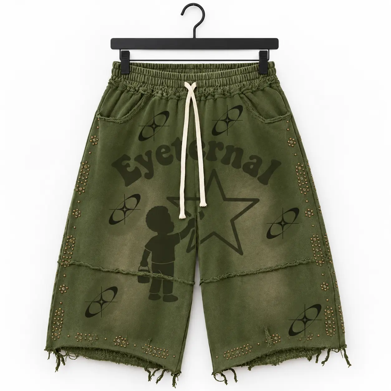 Star Kid Studded Jorts — Olive